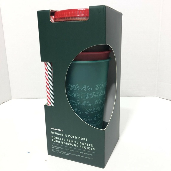 Starbucks 2019 5 Cold Cups Lid Straws Christmas